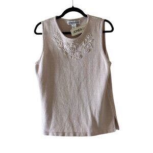 Jones & Co Linen Blend Sleeveless Top Large Beige NWT Embroidered